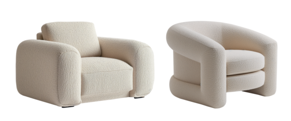 Set of Isolated White Sofa with a textured boucle fabric, Comfortable Armchair Providing Cozy and Inviting Feel