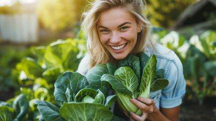 Young woman picking organic vegetables