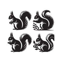 Nutty Acrobatics: A Series of Squirrel Silhouettes Showcasing their Playful and Nimble Aerial Feats - Squirrel Illustration - Squirrel Vector - Animal Silhouette Vector

