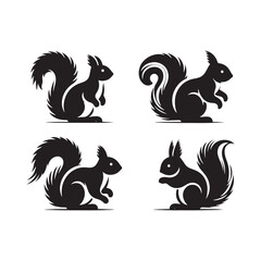 Playful Woodland Charm: A Collection of Squirrel Silhouettes Celebrating Nature's Whimsical Side - Squirrel Illustration - Squirrel Vector - Animal Silhouette Vector
