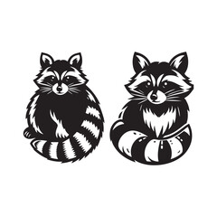 Dynamic Raccoon Sketches: Energetic Silhouettes Reflecting the Vitality of Wildlife - Raccoon Illustration - Raccoon Vector - Animal Silhouette Vector
