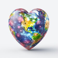 Colorful planet earth with heart shape, with transparent background
