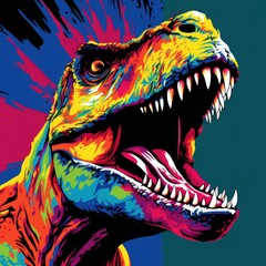 Colorful T-rex dinosaur in pop art style