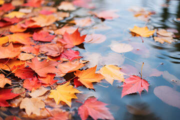 many Autumn leaves in water - Powered by Adobe