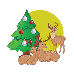 Obraz na płótnie Canvas deer with christmas tree illustration
