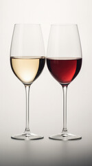 Two glasses of red and white wine on a gray background. Toned .