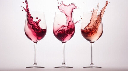 Red wine splashing out of a glass, isolated on white background