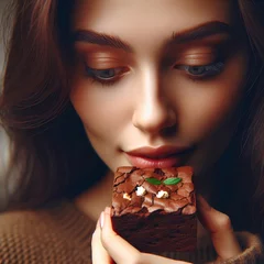 Fotobehang Woman eating brownie  © MASOKI