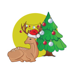 deer with christmas tree illustration