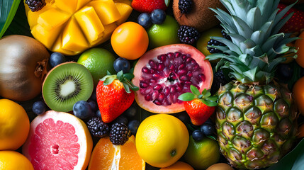 A close-up shot of assorted exotic fruits artistically positioned for a visually appealing seamless...
