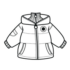 Casual heavily insulated puffy jacket outlined for coloring page
