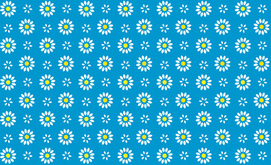 Simple Ditsy floral pattern White daisies and blue cornflowers isolated on a blue background