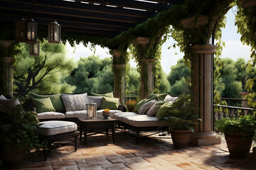 Obraz premium Mediterranean Resort Lobby with Mosaic Tile Accents