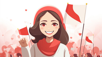 Enamored beautiful girl with a phone on the background of a large heart. Vector illustration.
