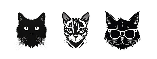 Cat Silhouette Icon Isolated, Animal Black, Pet Symbol on White Background