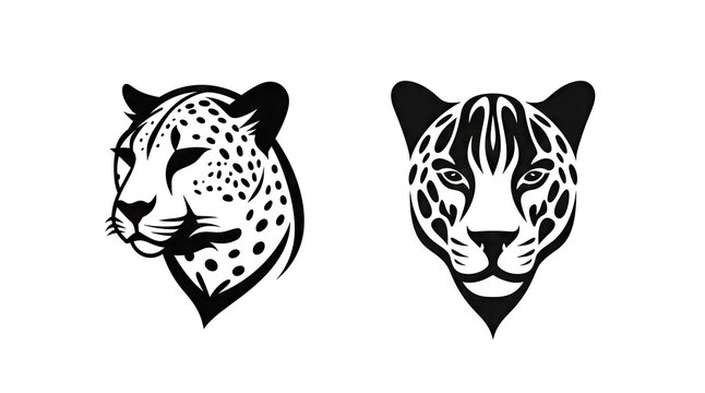 Cheetah Head Icon, Minimal Panther Portrait, Cheetah Pictogram, Generative AI Illustration