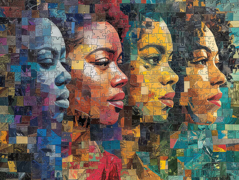 Black History Month crafts mixed-media collage that showcases the struggles faced by African American women throughout history and their resilience in overcoming adversity. Women's History Month.