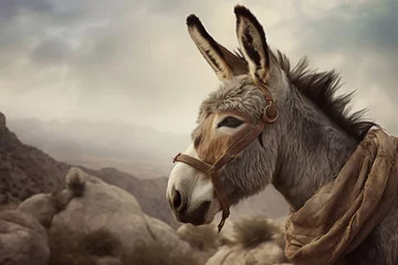 Foto op Plexiglas Animal donkey in the mountains.Mirthful Meadow: Whimsical Donkey Portrait © Yuliia