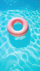 Inflatable ring floating in swimming pool, summer vacation concept .