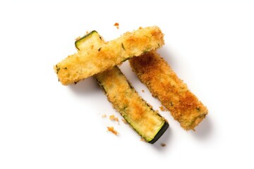 Zucchini Sticks Fried in Breadcrumbs, Crunchy Vegetable Snack, Baked Breaded Zucchini Sticks