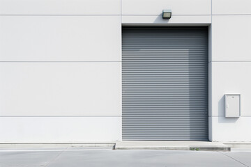 Gray roller shutter and clean white wall.