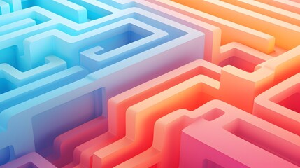 Abstract folded paper effect. Bright colorful gradient background. Maze made of paper. 3d rendering