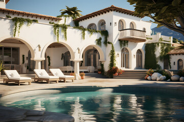 Obraz na płótnie Canvas Mediterranean Villa Construction with Terra Cotta Roof 