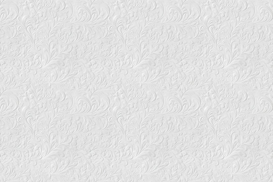 seamless pattern white paper craft embossing style, spring flower vine and floral, wallpaper background element, Ai Generated