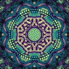 Vector seamless mosaic tile pattern. Ceramic tiles background. Mandala vector illustration.