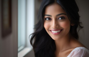 Fototapeta premium Subtle Smile: Serene Beauty in Soft Light