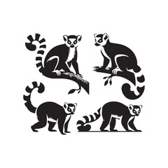 Dynamic Lemur Shadows: A Symphony of Lemur Silhouette Movements Elegantly Captured in Silhouette Form - Lemur Silhouette - Lemur Illustration - Lemur Vector
