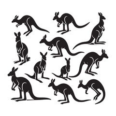 Roo Symphony: Kangaroo Silhouette Collection Conveying a Visual Symphony of Kangaroos in Various Expressive Gestures - Kangaroo Illustration - Kangaroo Vector
