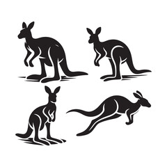 Roo Silhouette Showcase: Kangaroo Silhouette Series Featuring the Diverse and Unique Outlines of Kangaroos in Natural Poses - Kangaroo Illustration - Kangaroo Vector
