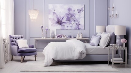 bedroom with icy lavender hues