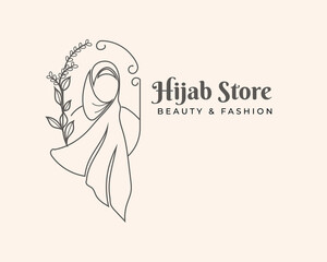 line art beauty hijab scraft logo design template illustrations 