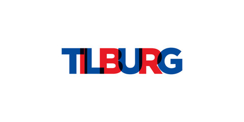 Tilburg in the Netherlands emblem. The design features a geometric style, vector illustration with bold typography in a modern font. The graphic slogan lettering.