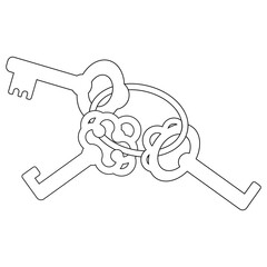 Bunch of medieval skeleton keys. Vector illustration for coloring book. Black and white.