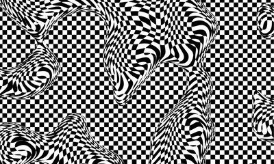 Optical illusion vector background. Simple black and white distorted lines. Opart illustration