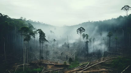 Foto op Plexiglas Deforestation forest and Illegal logging. Neural network AI generated art © mehaniq41