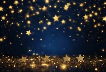 Fototapeta na wymiar Christmas glowing Golden blue Background Gold Christmas stars on a dark blue background Holiday New