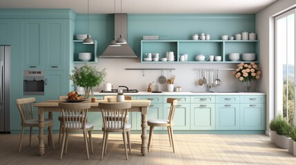 Fototapeta na wymiar Transform your kitchen into a turquoise tranquility retreat