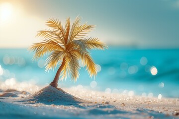 Fototapeta na wymiar Tropical Escape: Palm Tree on Azure Beach. Generative ai