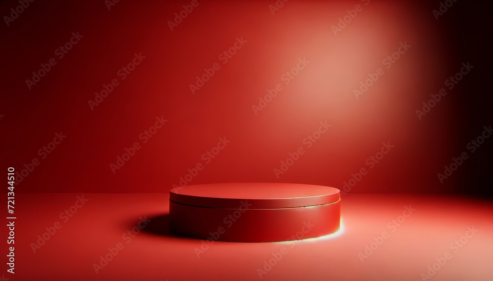Aufkleber Monochromatic Red Abstract Podium with Circular Structure and Reflections