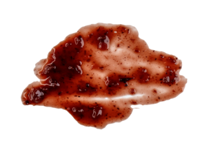 Sweet red berry jam, strawberry sauce as abstract smear stain isolated on white, transparent background, PNG