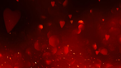 Abstract Red Hearts Bokeh Lights Floating in a Dark Ambiance for a Festive Occasion