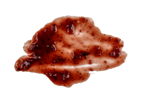 Sweet red berry jam, strawberry sauce as abstract smear stain isolated on white, transparent background, PNG