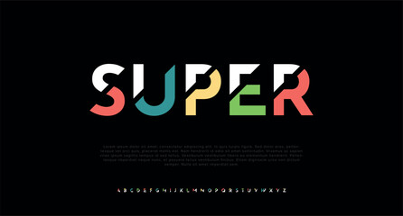 Super Modern bright colorful font, alphabet letters and numbers	