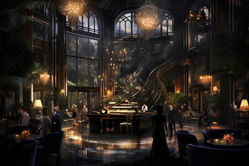 Fototapeta na wymiar Cocktail Hour in Gatsby's Mansion: Art Deco Elegance