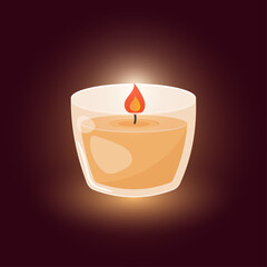 decorative burning candle on a black background - cozy home vector illustration