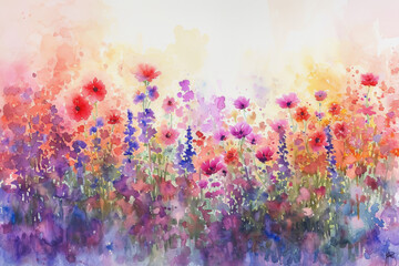 Abstract flower field watercolor painting